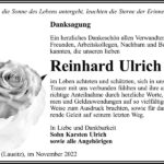 Danksagung Reinhard Ulrich