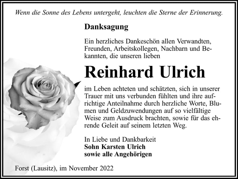 Danksagung Reinhard Ulrich
