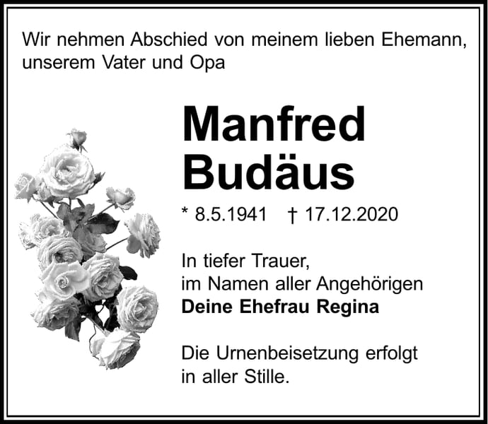 Traueranzeige Manfred Budäus