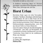 Danksagung Horst Urban