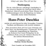 Danksagung Hans-Peter Duschka