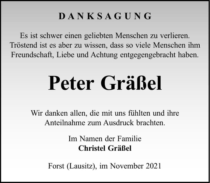 Danksagung Peter Gräßel