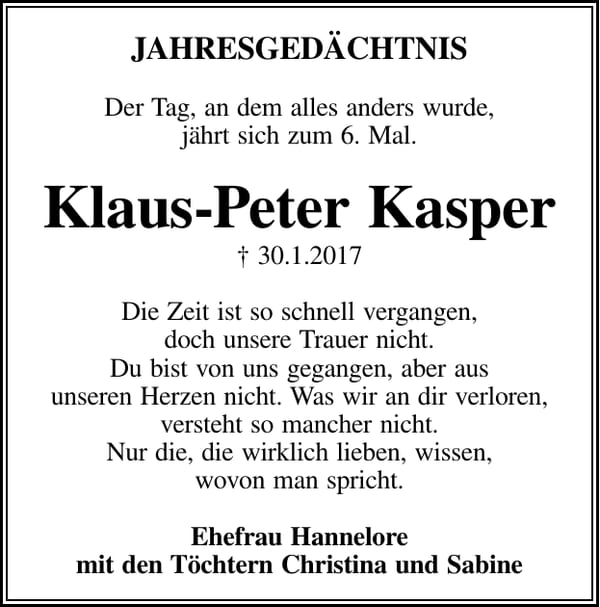 Traueranzeige Klaus-Peter Kasper