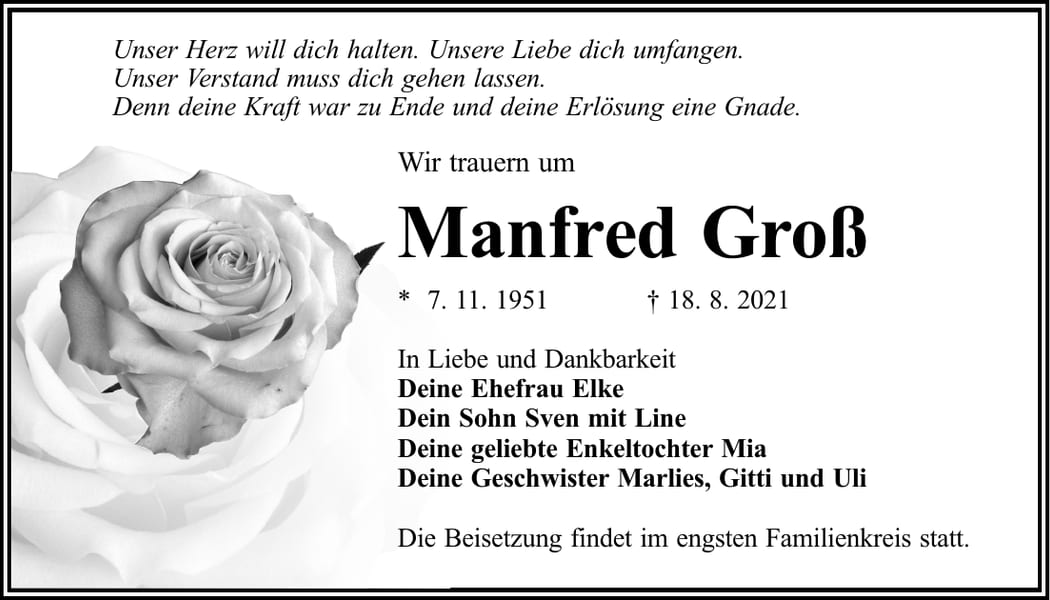 Traueranzeige Manfred Groß