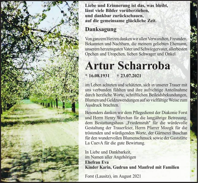 Danksagung Artur Scharroba