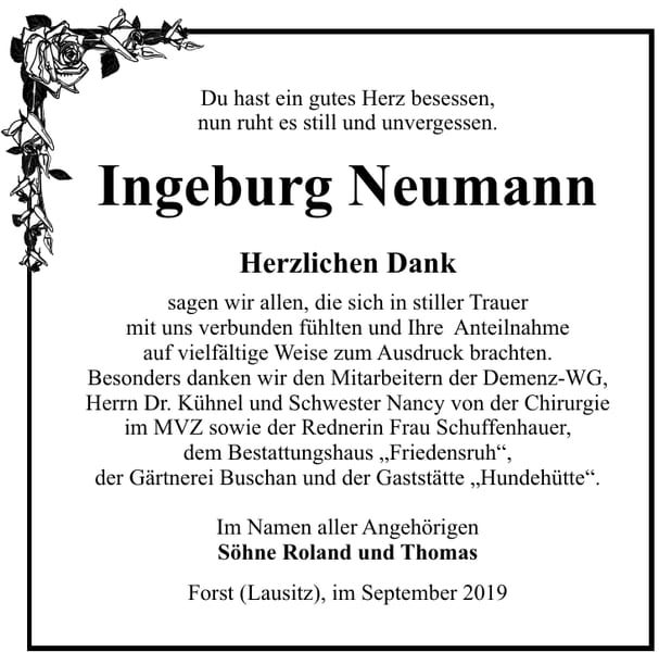 Danksagung Ingeburg Neumann