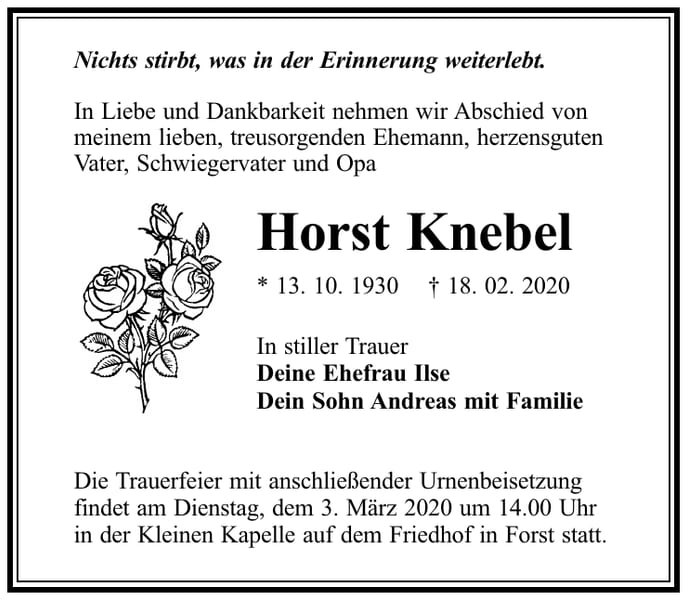 Traueranzeige Horst Knebel