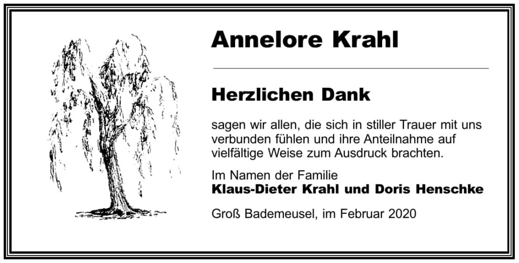 Danksagung Annelore Krahl