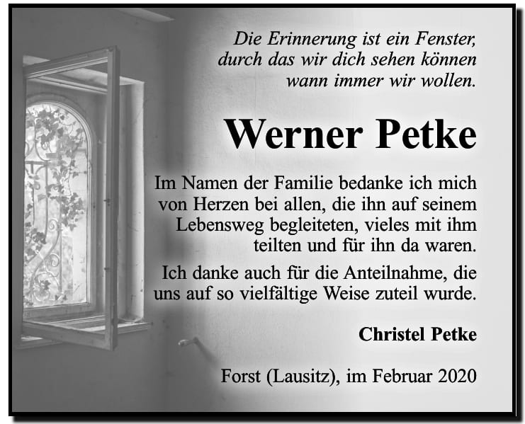 Danksagung Werner Petke