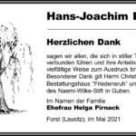 Danksagung Hans-Joachim Pirnack