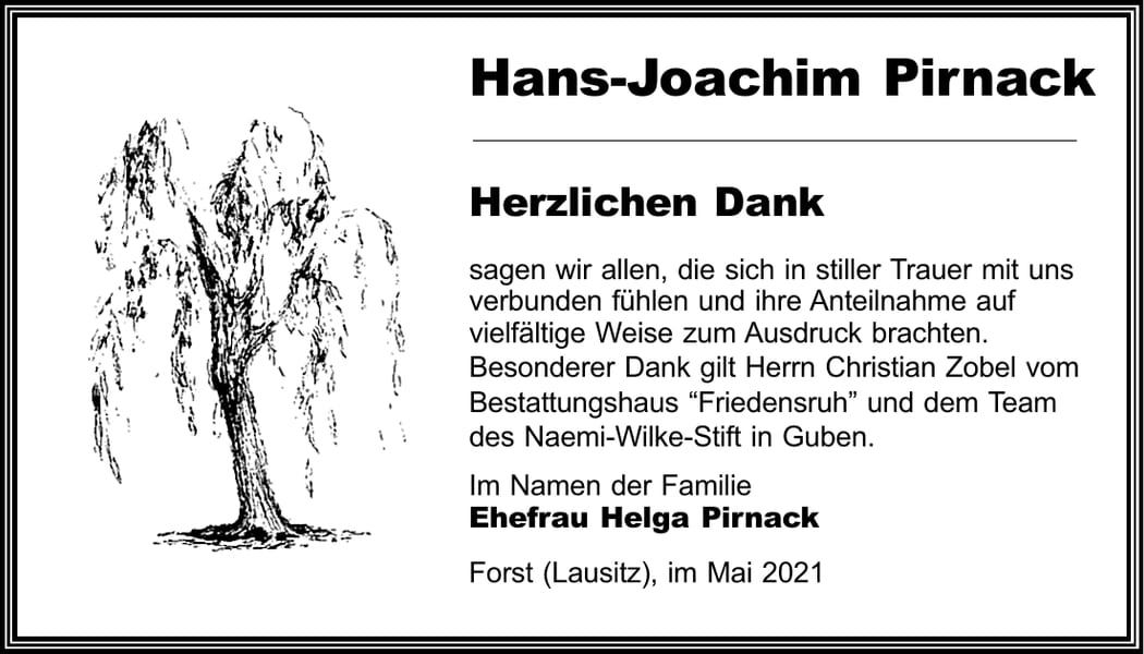 Danksagung Hans-Joachim Pirnack