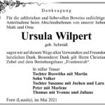 Danksagung Ursula Wilpert, geb. Schmidt