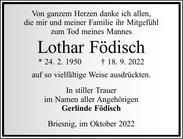 Danksagung Lothar Födisch