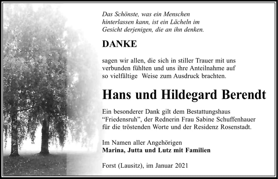 Danksagung Hans und Hildegard Berendt