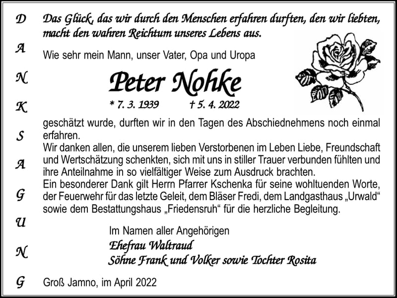Danksagung Peter Nohke