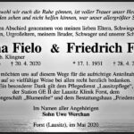 Traueranzeige Anna Fielo, geb. Klingner