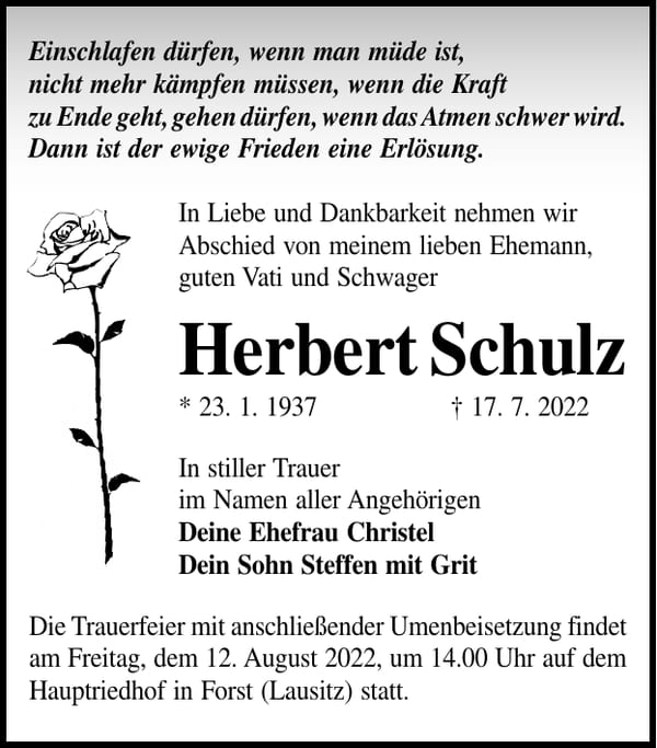 Traueranzeige Herbert Schulz