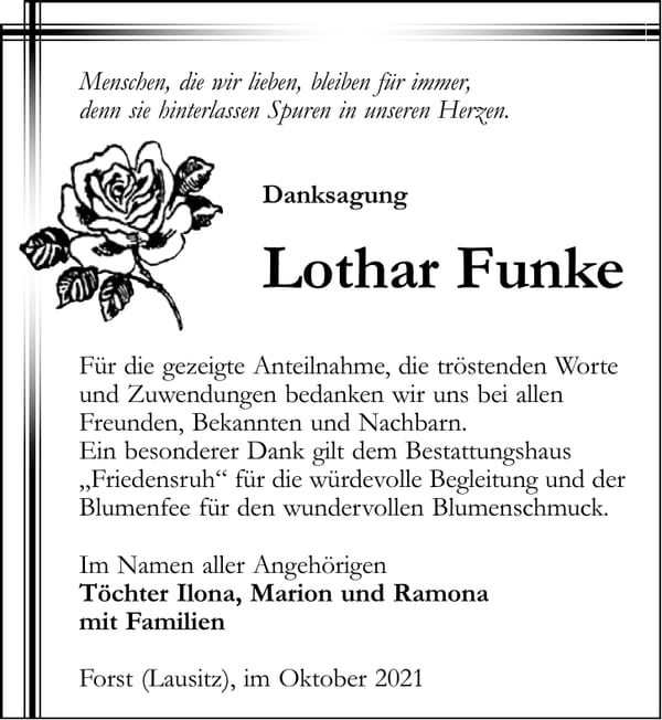 Danksagung Lothar Funke