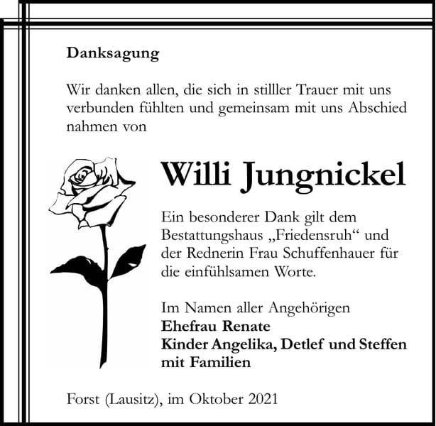 Danksagung Willi Jungnickel