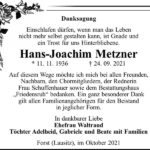 Danksagung Hans-Joachim Metzner