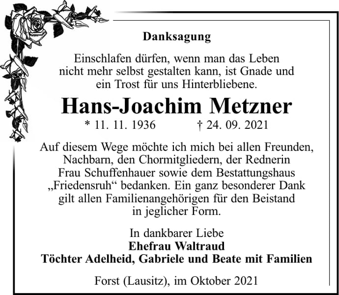 Danksagung Hans-Joachim Metzner