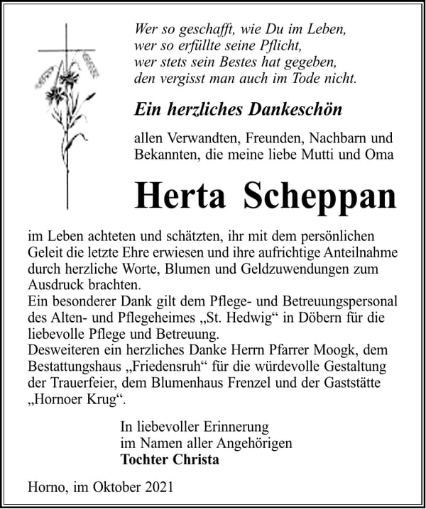 Danksagung Herta Scheppan