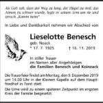Traueranzeige Lieselotte Benesch, geb. Noack