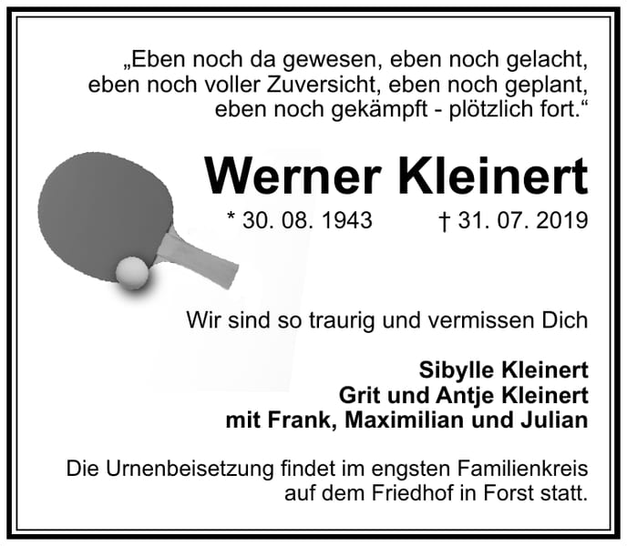Traueranzeige Werner Kleinert