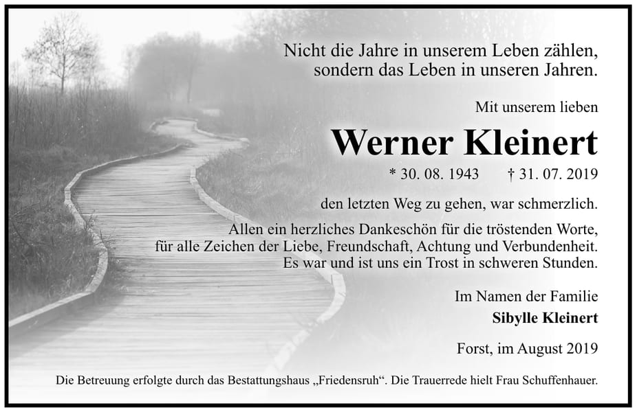 Traueranzeige Werner Kleinert