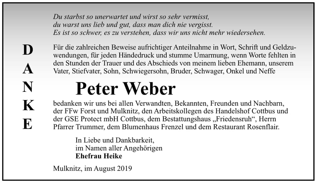 Danksagung Peter Weber
