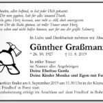 Traueranzeige Günther Graßmann
