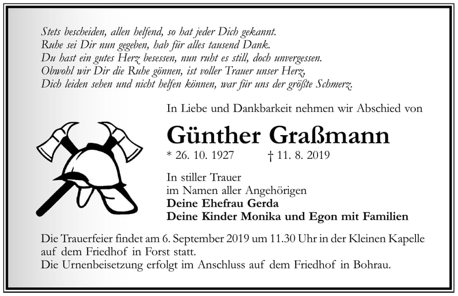 Traueranzeige Günther Graßmann