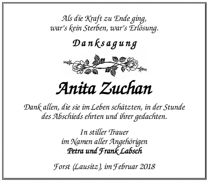 Danksagung Anita Zuchan