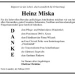 Danksagung Heinz Miska