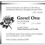 Traueranzeige Gretel Otte, geb. Bresdschack