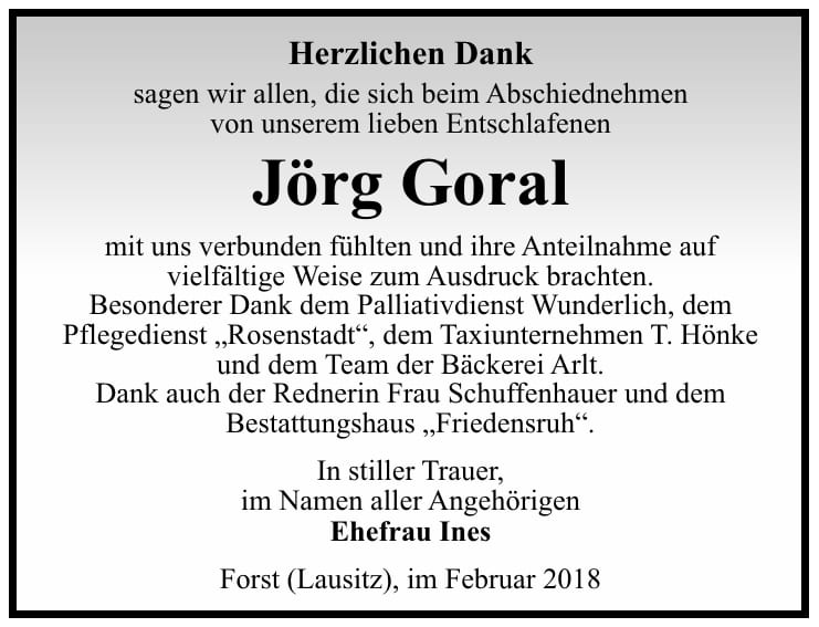 Danksagung Jörg Goral