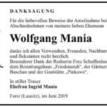 Traueranzeige Wolfgang Mania
