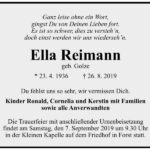 Traueranzeige Ella Reimann, geb. Golze