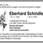 Traueranzeige Eberhard Schindler