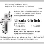 Traueranzeige Ursula Girlich, geb. Schreiber