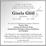 Traueranzeige Gisela Glöß, geb. Jesche