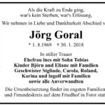 Traueranzeige Jörg Goral