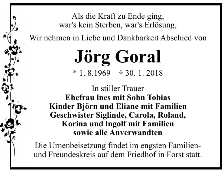 Traueranzeige Jörg Goral