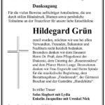 Danksagung Hildegard Grün