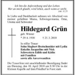 Traueranzeige Hildegard Grün, geb. Winzer