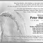Traueranzeige Peter Hähnel