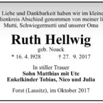 Traueranzeige Ruth Hellwig, geb. Noack
