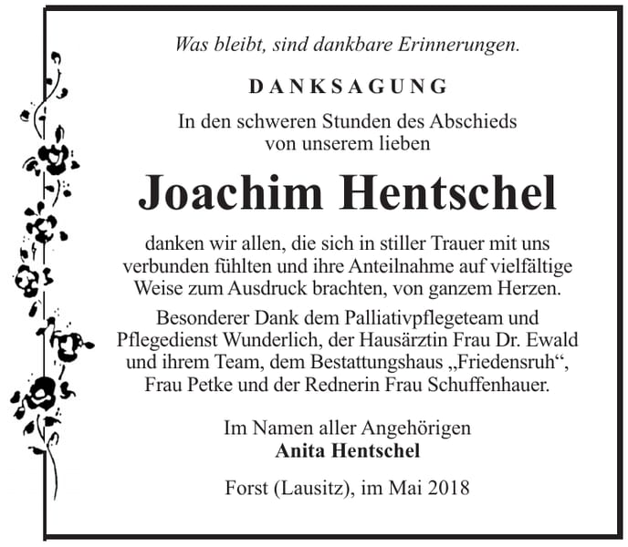 Danksagung Joachim Hentschel
