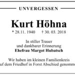 Traueranzeige Kurt Höhna