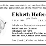 Traueranzeige Elsbeth Hofereiter, geb. Ulrich